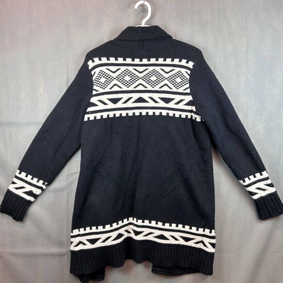 Old Navy Cardigan Sweater Women's Medium Black White Open Front Long Sleeve - Picture 4 of 6